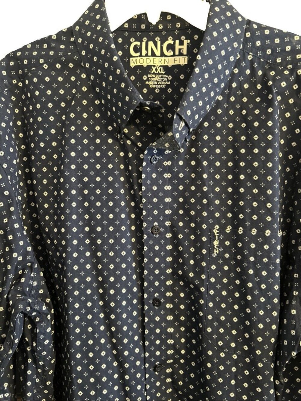 Cinch Men's XXL Modern Fit Navy Geometric Pattern Long Sleeve Shirt
